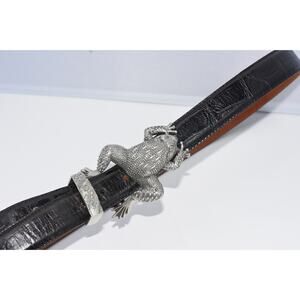 Hartnell Women's Medium Alligator Leather Belt w/ Silver Frog Pewter Belt Buckle